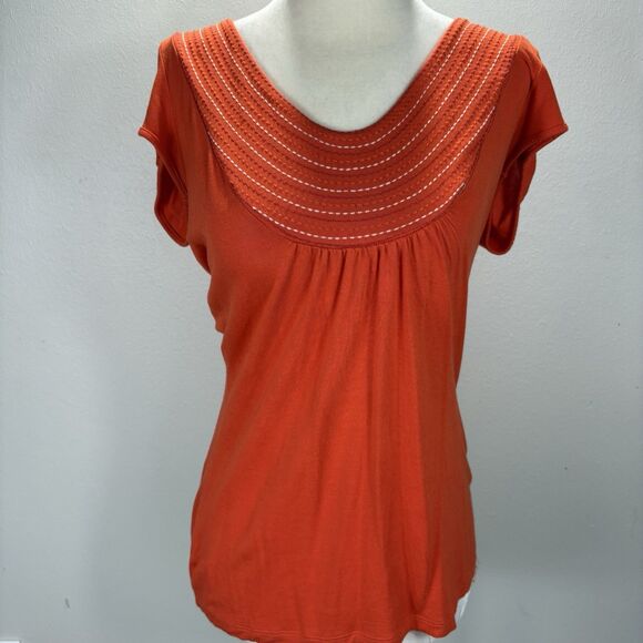 BODEN Women’s Y2K Orange Embroidered Tee Shirt Top US 6 Scoop Neck 90s Fitted - Picture 1 of 10